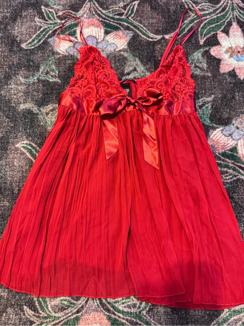 Victoria's Secret Red Lingerie Lace & Satin Bow Babydoll Chemise - Large